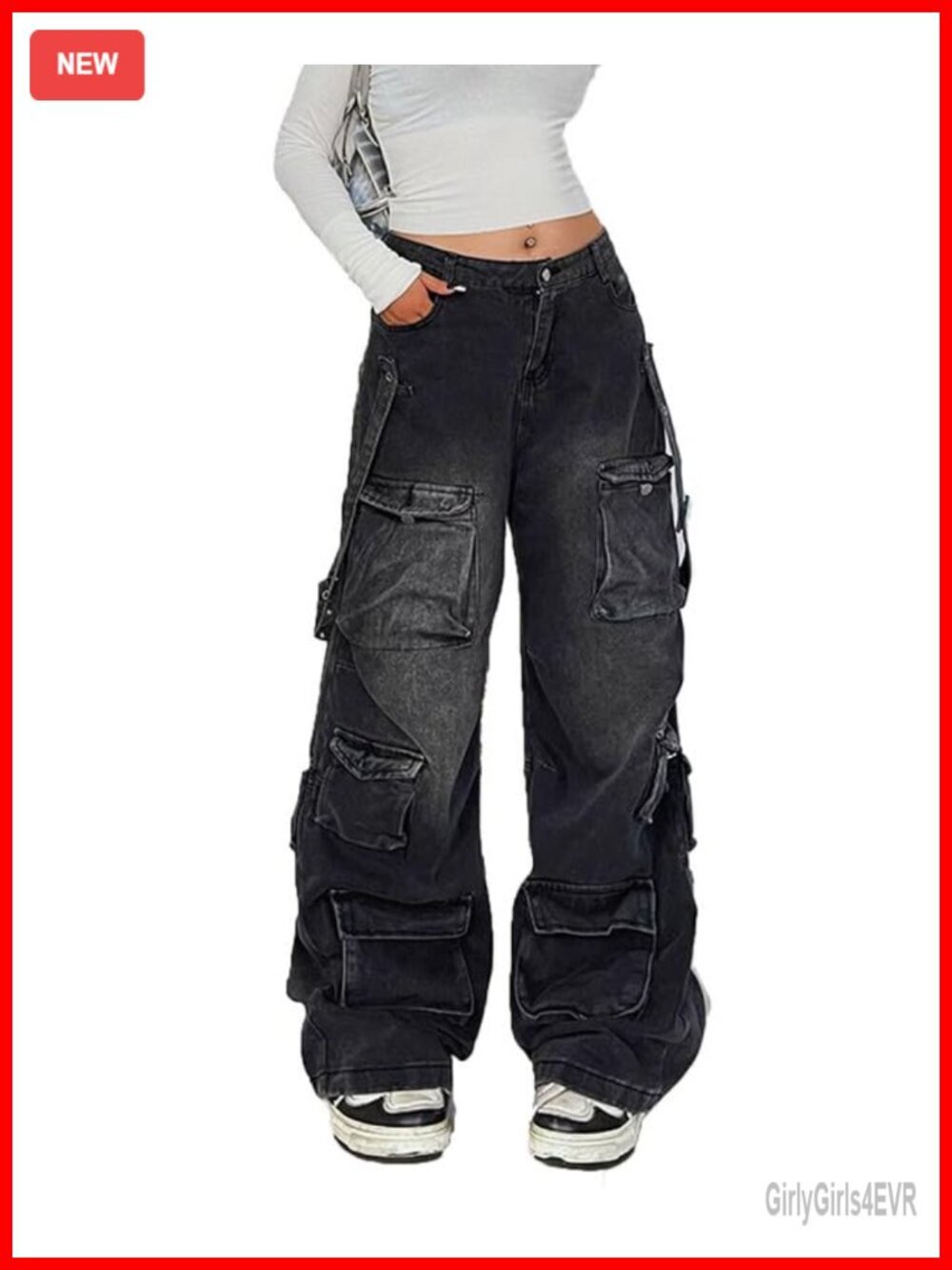 Low Waist Baggy Cargo Jeans Y2K Wide Leg Pants with Utility Pockets